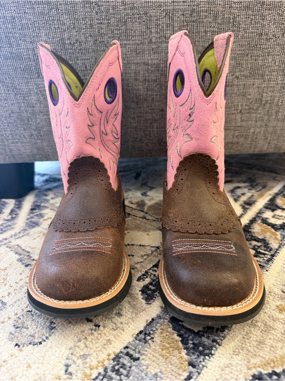 Ariat Girls Pink and Brown Western Cowboy Boots